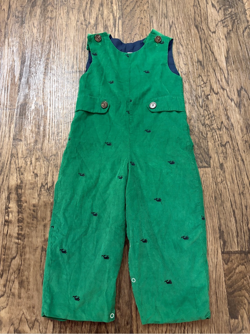 Green Embroidered Corduroy Kids Overalls with Button Straps
